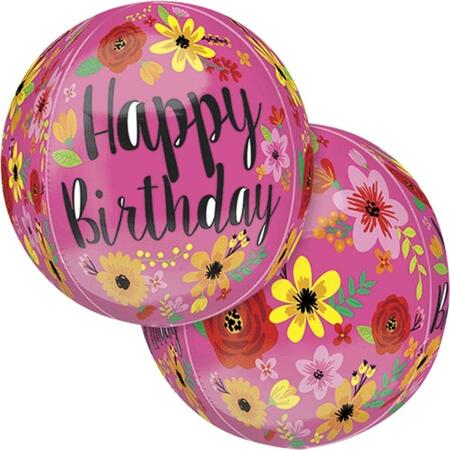 LOFTUS INTERNATIONAL 15 in. Birthday Pink Floral Orbz Balloon, 3PK A3-5566